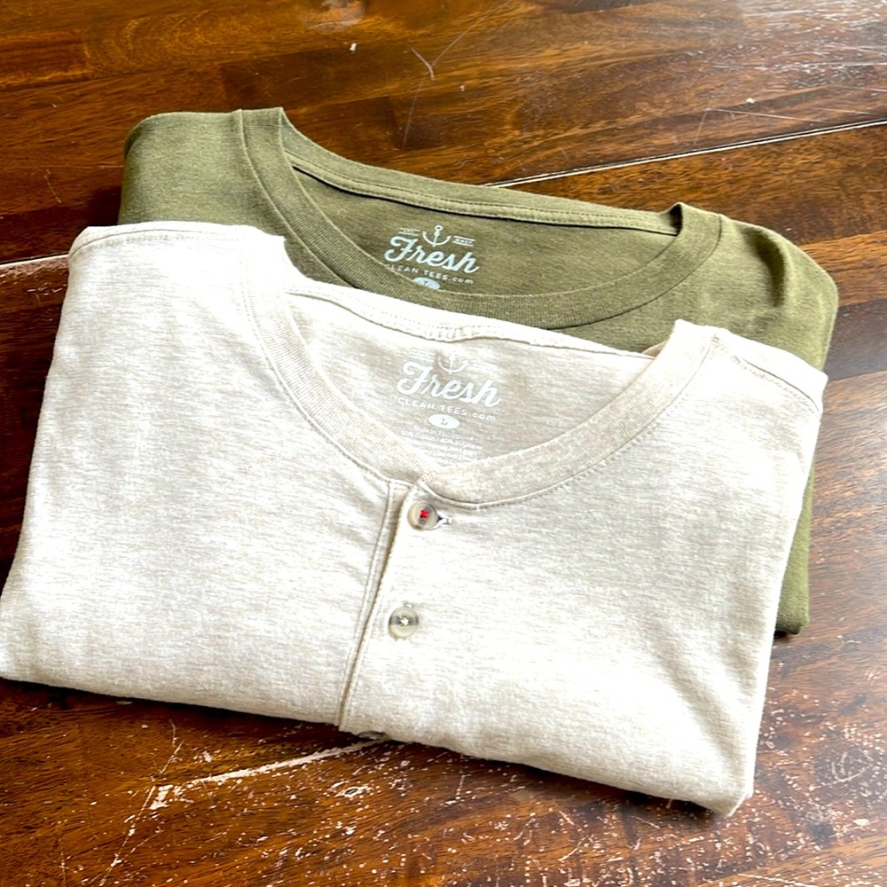 Fresh Clean Tees Bundle-Olive Green Long Sleeve Tee + Beige Short Sleeve Henley